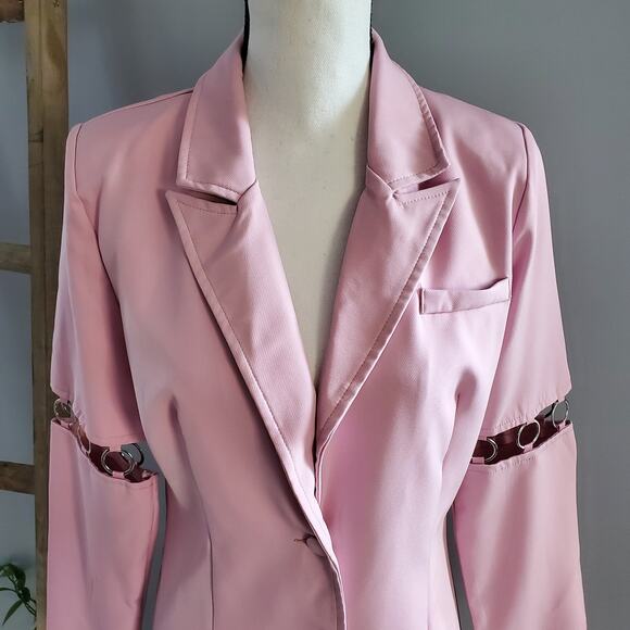Saint Genies Pink Chain Accent Blazer Jacket Dress Size 6 - Picture 3 of 11
